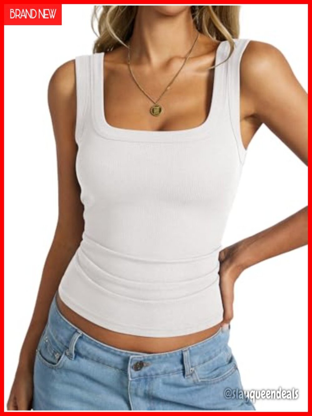 Womens Cotton Ribbed Square Neck Tank Top Backless Slimming Basic